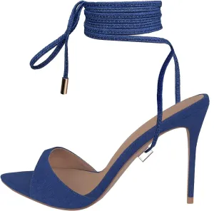 Women Mules High Heel Sandals Pointed Toe Lace Up Stilettos Heels Strappy Ladies Slippers Party Sandals Shoes