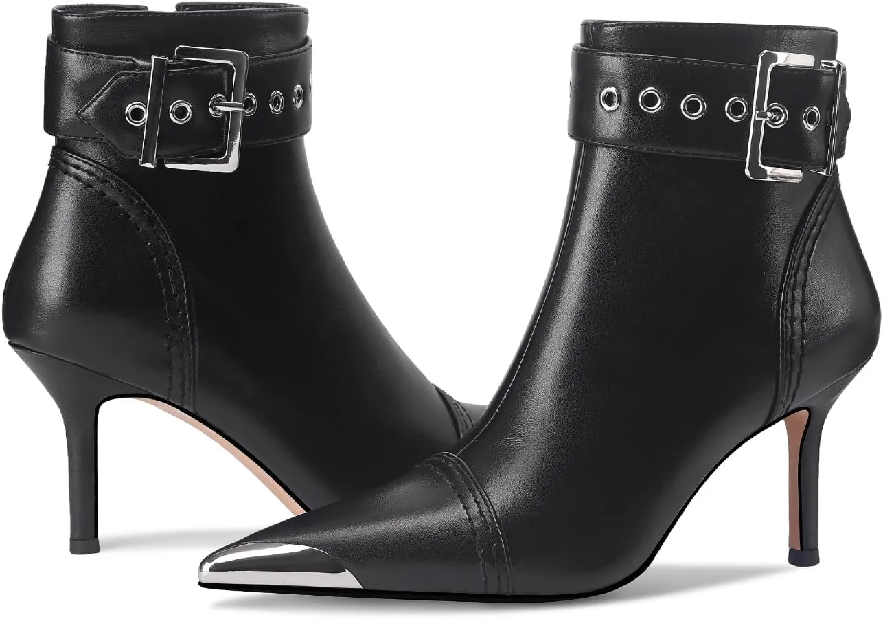 Women's Ankel Booties Metal Pointed Toe High Stilettos Heels Short Boots Belt Buckle Slide Zipper Trendey Show Dress Boots