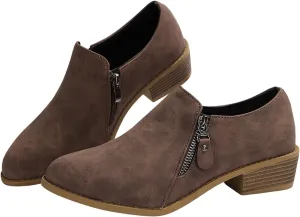 Women's Ankle Boots & Booties Low Heel Leather Loafers Waterproof Slip on Comfortable Fall Winter Boots Side Zipper Wide Width Ladies Boots Women Booties
