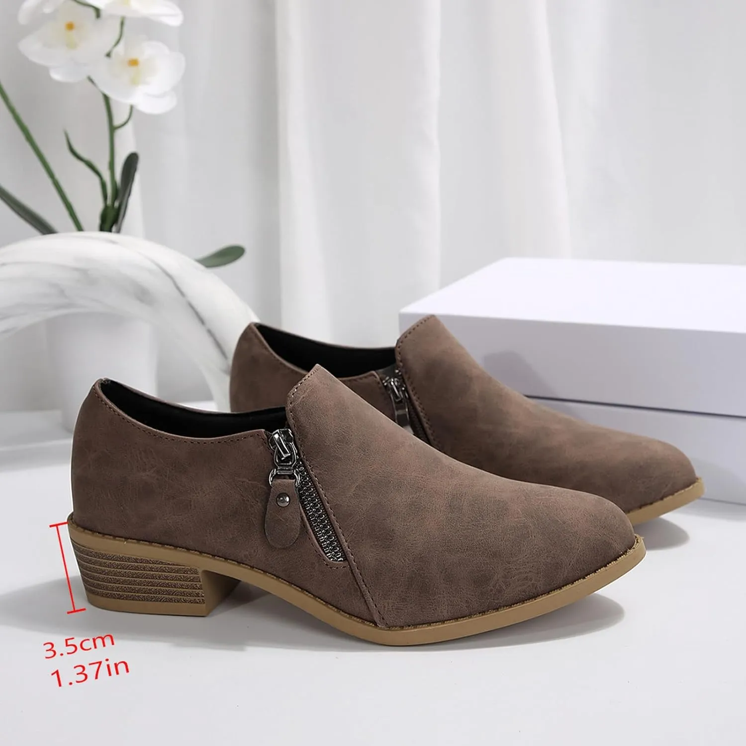Women's Ankle Boots & Booties Low Heel Leather Loafers Waterproof Slip on Comfortable Fall Winter Boots Side Zipper Wide Width Ladies Boots Women Booties