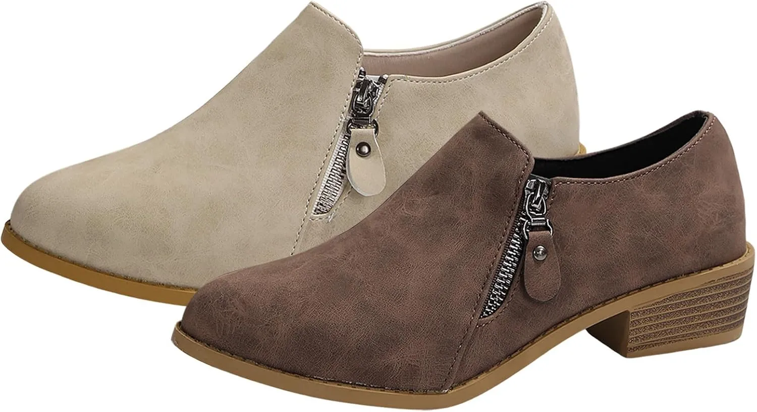 Women's Ankle Boots & Booties Low Heel Leather Loafers Waterproof Slip on Comfortable Fall Winter Boots Side Zipper Wide Width Ladies Boots Women Booties
