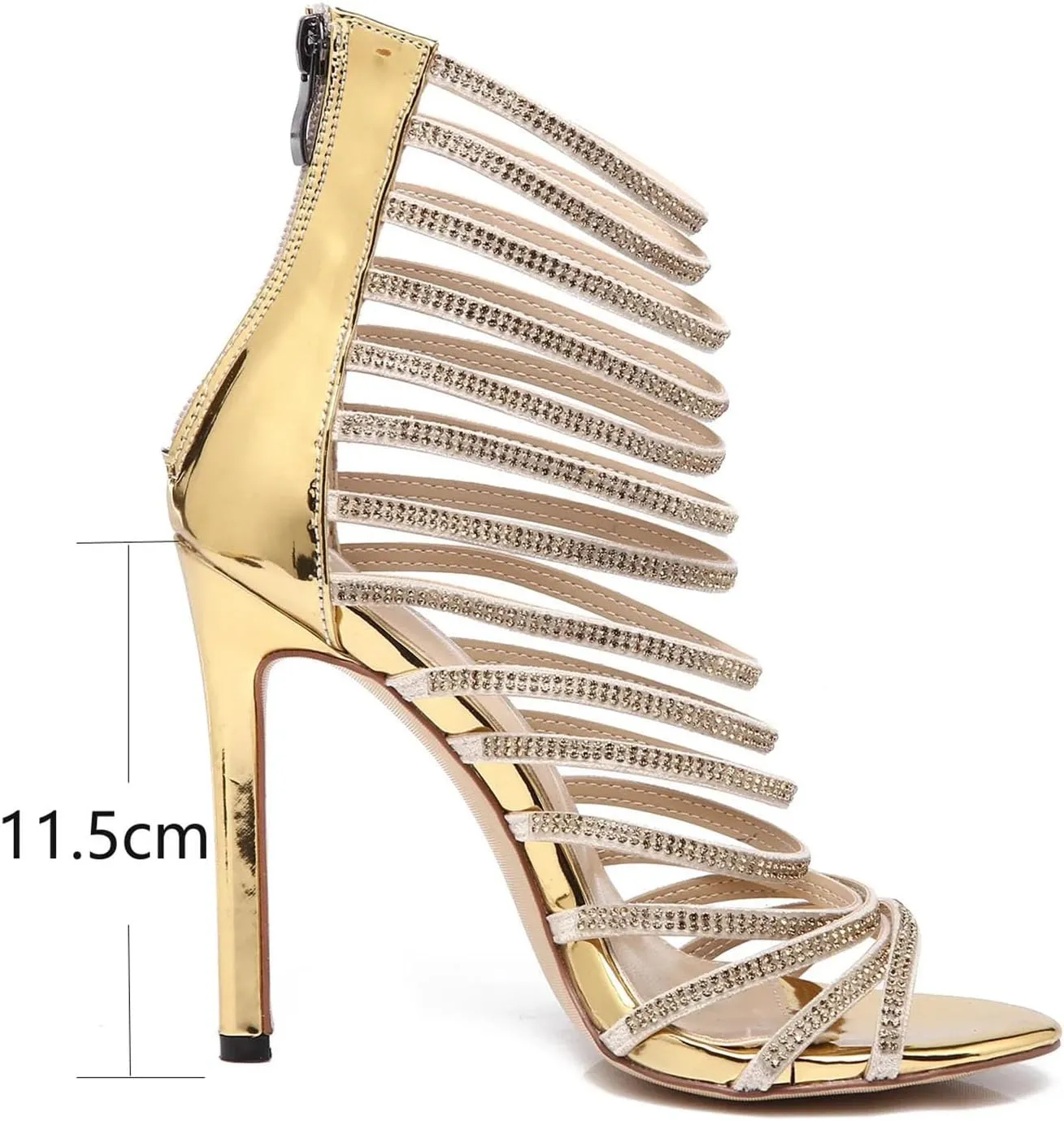 Women's Bling Gold Crystal Gladiator Sandals - Stiletto Rhinestone Cage High Heels