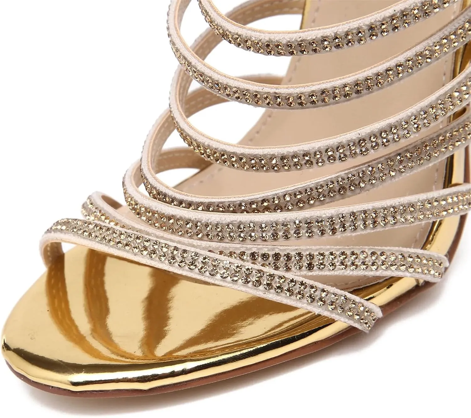 Women's Bling Gold Crystal Gladiator Sandals - Stiletto Rhinestone Cage High Heels