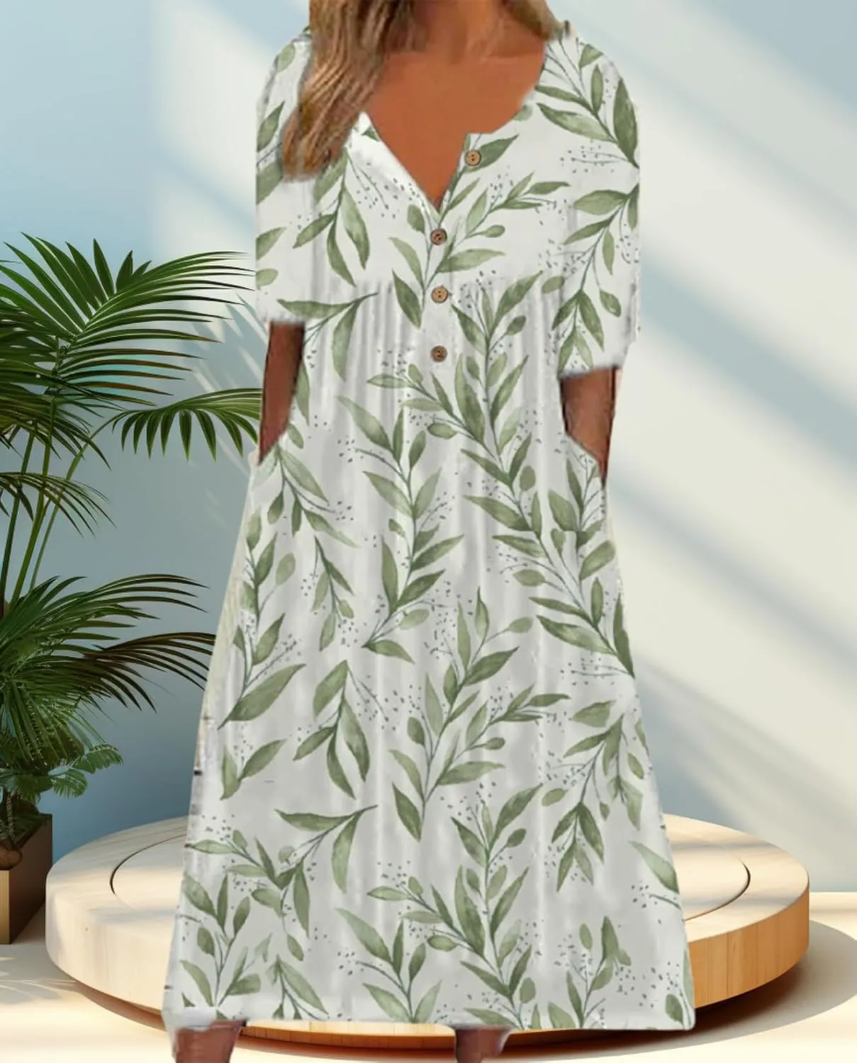 Women's Bohemian Casual Maxi Dress Summer Basic Loose Fit V-Neck Short Sleeve Long Dresses for Beach Vacation