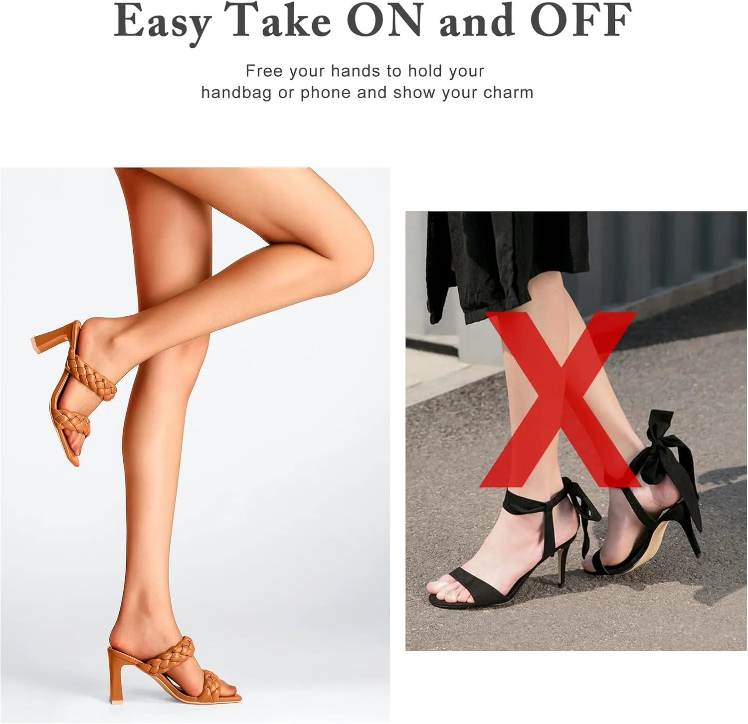 Women's Braided Heeled Sandals Fashion Square Toe Heels Block Chunky Heel Mules Slip On Dress Sexy Backless Summer High Heels Slipper