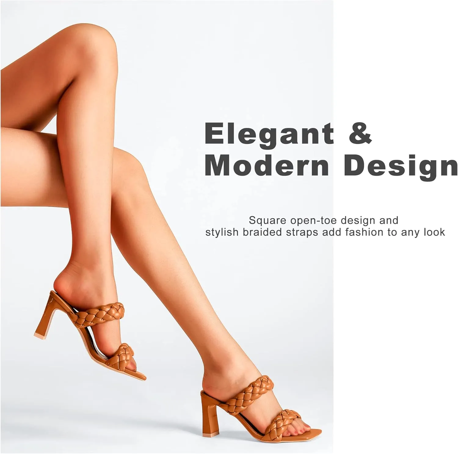 Women's Braided Heeled Sandals Fashion Square Toe Heels Block Chunky Heel Mules Slip On Dress Sexy Backless Summer High Heels Slipper
