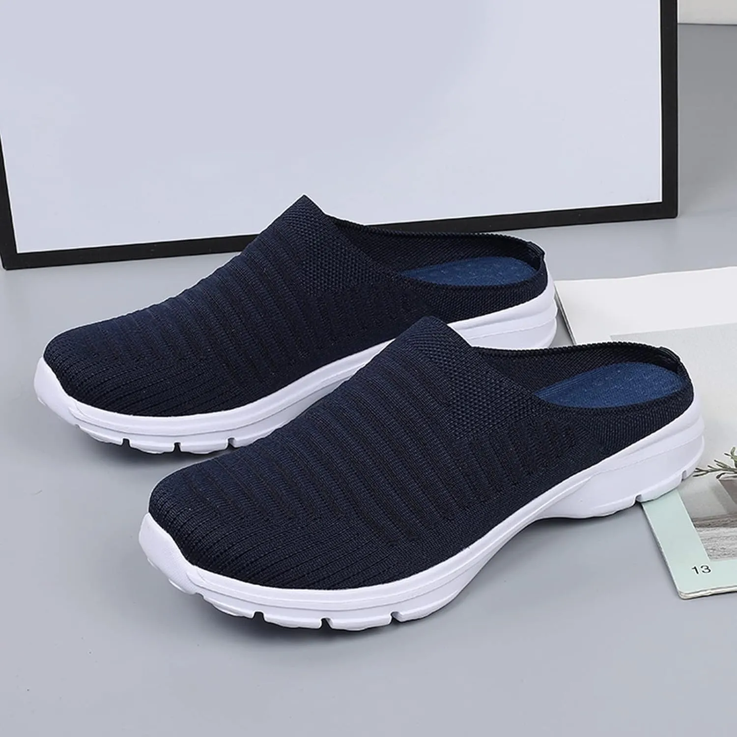 Womens Breathable Mesh Walking Mules Sneakers Womens Running Shoes Mesh Breathable Casual Tennis Shoes White Platform Sneakers Slip On Tennis Shoe Cross Trainer Shoe