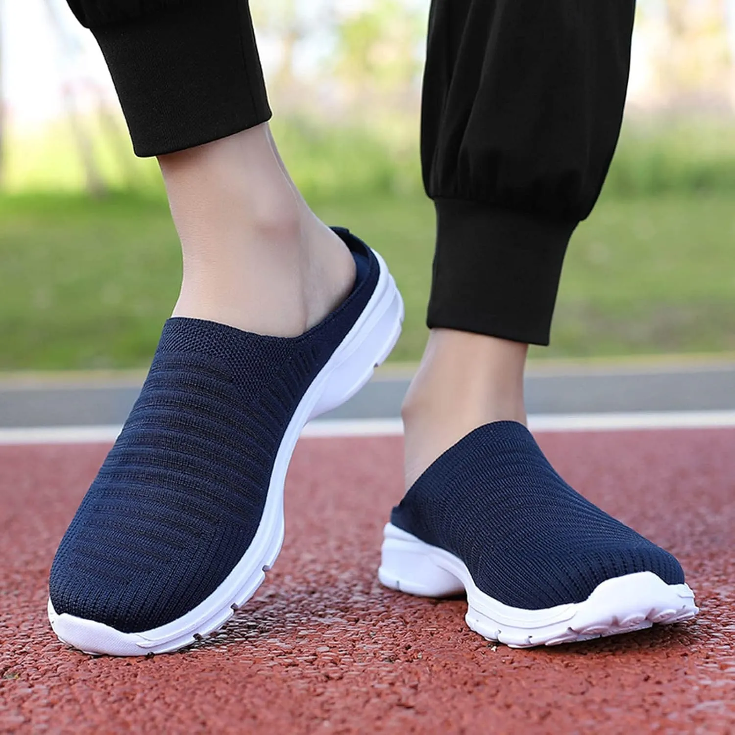 Womens Breathable Mesh Walking Mules Sneakers Womens Running Shoes Mesh Breathable Casual Tennis Shoes White Platform Sneakers Slip On Tennis Shoe Cross Trainer Shoe