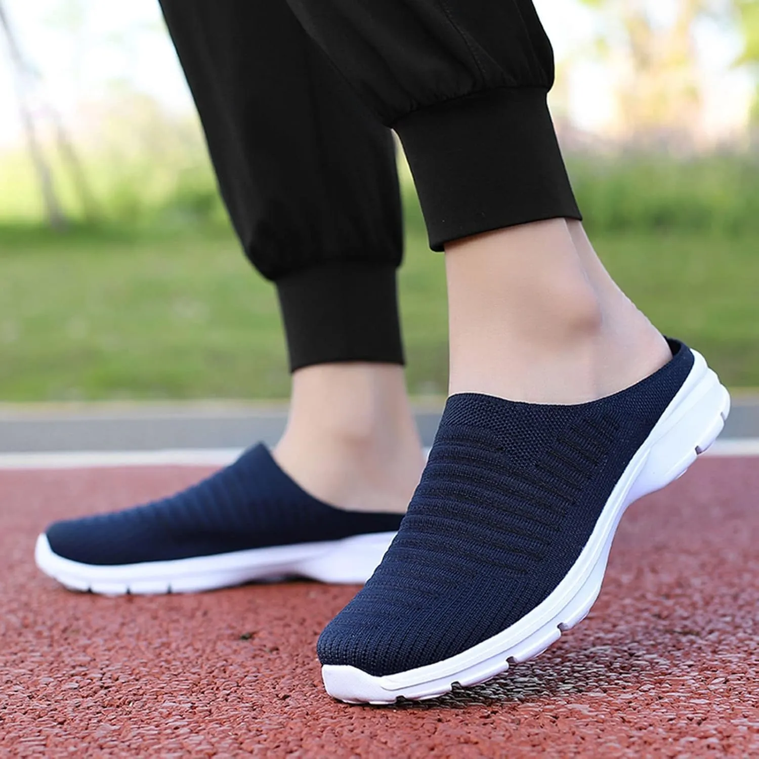 Womens Breathable Mesh Walking Mules Sneakers Womens Running Shoes Mesh Breathable Casual Tennis Shoes White Platform Sneakers Slip On Tennis Shoe Cross Trainer Shoe
