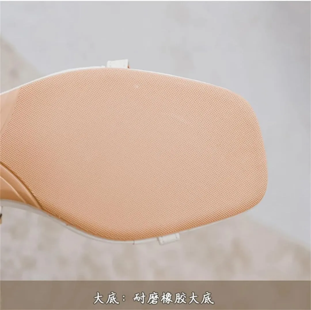 Womens Buckle Strap Back Strap Square Heel Open Side Vamp Modern Sandals Rivet Detail Summer Sandals