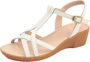 Womens Buckle Strap Front Rear Strap Wedge Heel Open Side Vamp Modern Sandals Split Leather Soft Summer Sandals