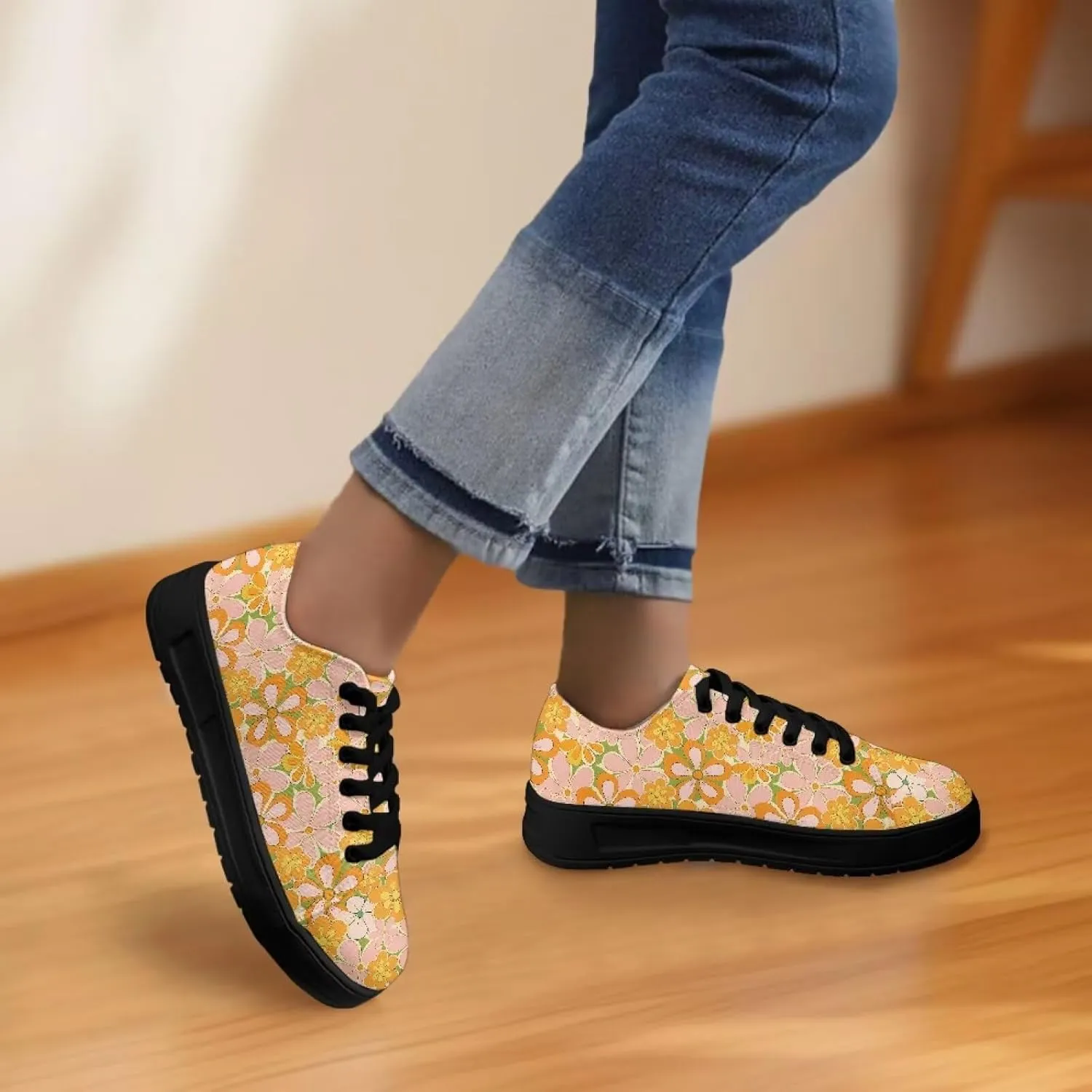 Women's Canvas Sneakers Mesh Lace Up Low Top Sneakers Lightweight Breathable Canvas Tennis Shoes Ladies Running Shoes
