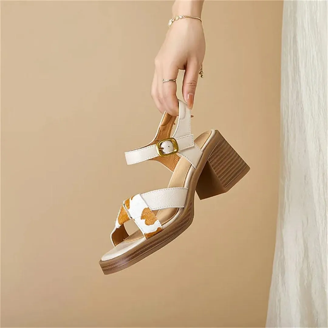 Women's Casual Square Toe Sandals With Chunky Heel Non-Slip Sole Open Side Vamp Buckle Strap Modern Sandals