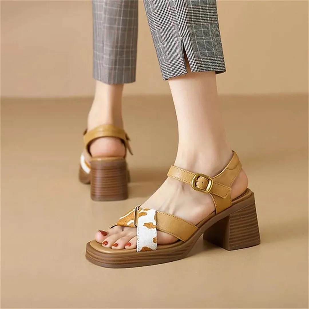 Women's Casual Square Toe Sandals With Chunky Heel Non-Slip Sole Open Side Vamp Buckle Strap Modern Sandals