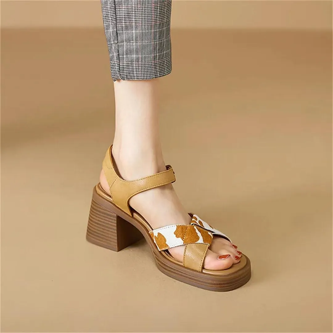 Women's Casual Square Toe Sandals With Chunky Heel Non-Slip Sole Open Side Vamp Buckle Strap Modern Sandals