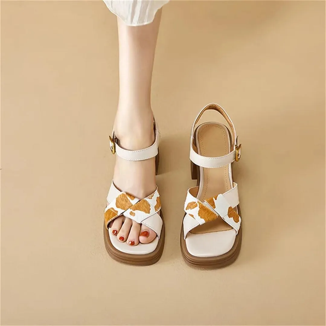 Women's Casual Square Toe Sandals With Chunky Heel Non-Slip Sole Open Side Vamp Buckle Strap Modern Sandals