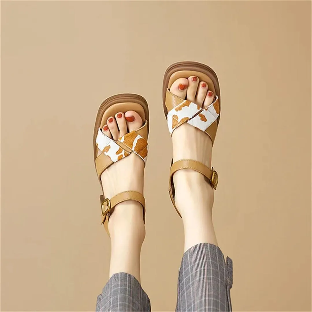 Women's Casual Square Toe Sandals With Chunky Heel Non-Slip Sole Open Side Vamp Buckle Strap Modern Sandals