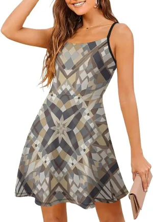 Women's Casual Swing Midi Sun Dress for Party Beach Date
