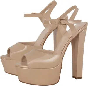 Women's Chunky Buckle Heels - Open Toe Block Ankle Straps