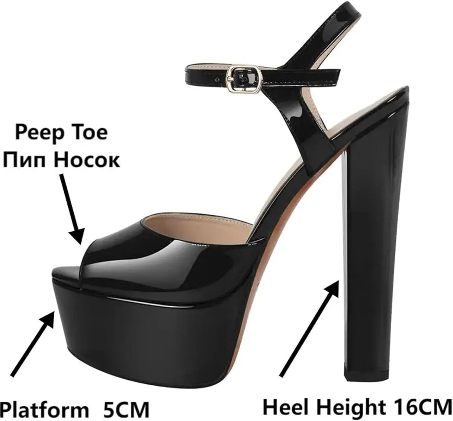 Women's Chunky Buckle Heels - Open Toe Block Ankle Straps