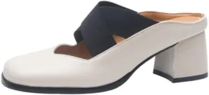 Women's Chunky Heel Block Mules Pumps Square Closed Toe Cross-Strap Slip On Slide Slippers Sandals Casual Comfort Work Office Dress Shoes