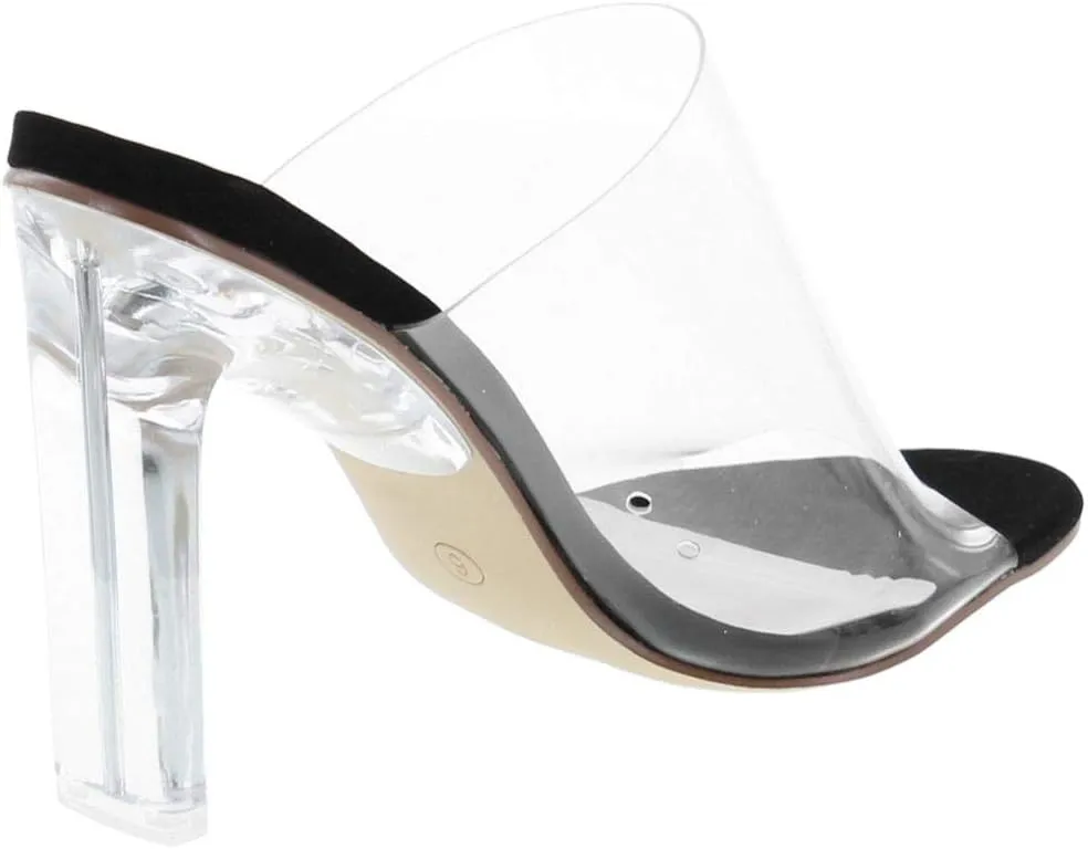 Women's Clear Open Toe Single Band Chunky Heels Mules High Heels Slip On Slide Sandals