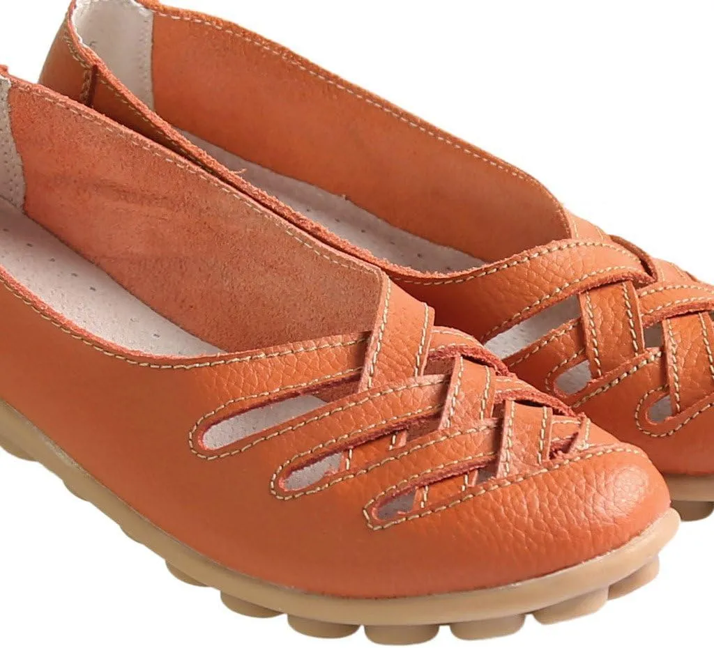 Women's Cowhide Leather Loafers Flats Sandals Slip-On