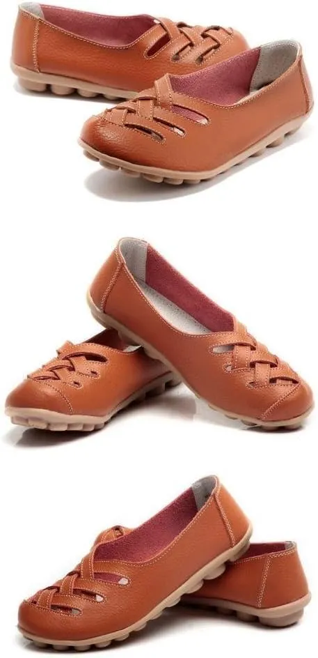 Women's Cowhide Leather Loafers Flats Sandals Slip-On