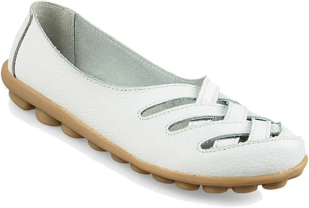 Women's Cowhide Leather Loafers Flats Sandals Slip-On