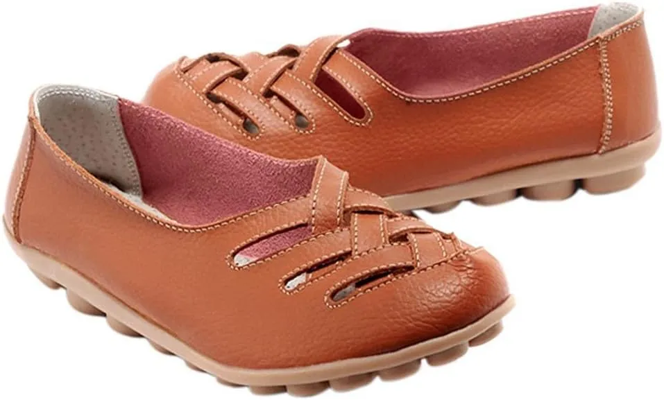 Women's Cowhide Leather Loafers Flats Sandals Slip-On