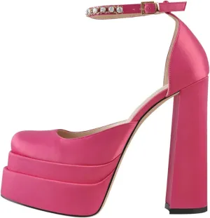 Women's Crystal Buckle Sandals - Thick Square Toe Platforms