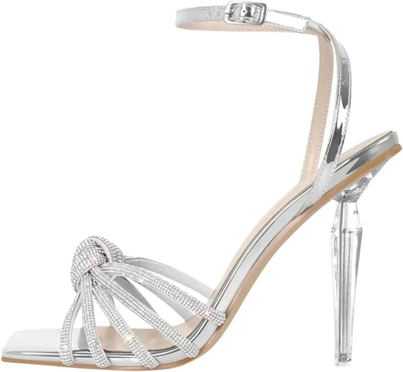 Women's Crystal Peep Toe Sandals - Strappy Summer Dress Heels