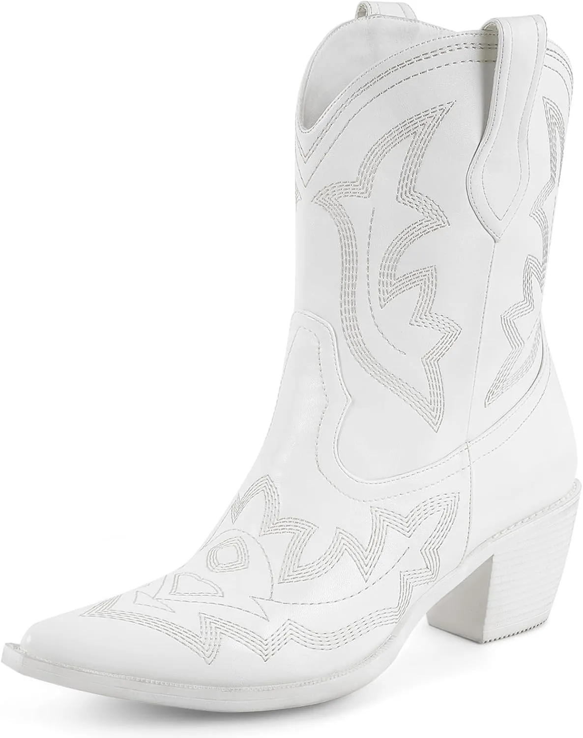 Women's Embroidered Wide Calf Western Cowgirl High Knee Boots Pull On Pointed Toe Cowboy Tall Boots for Ladies
