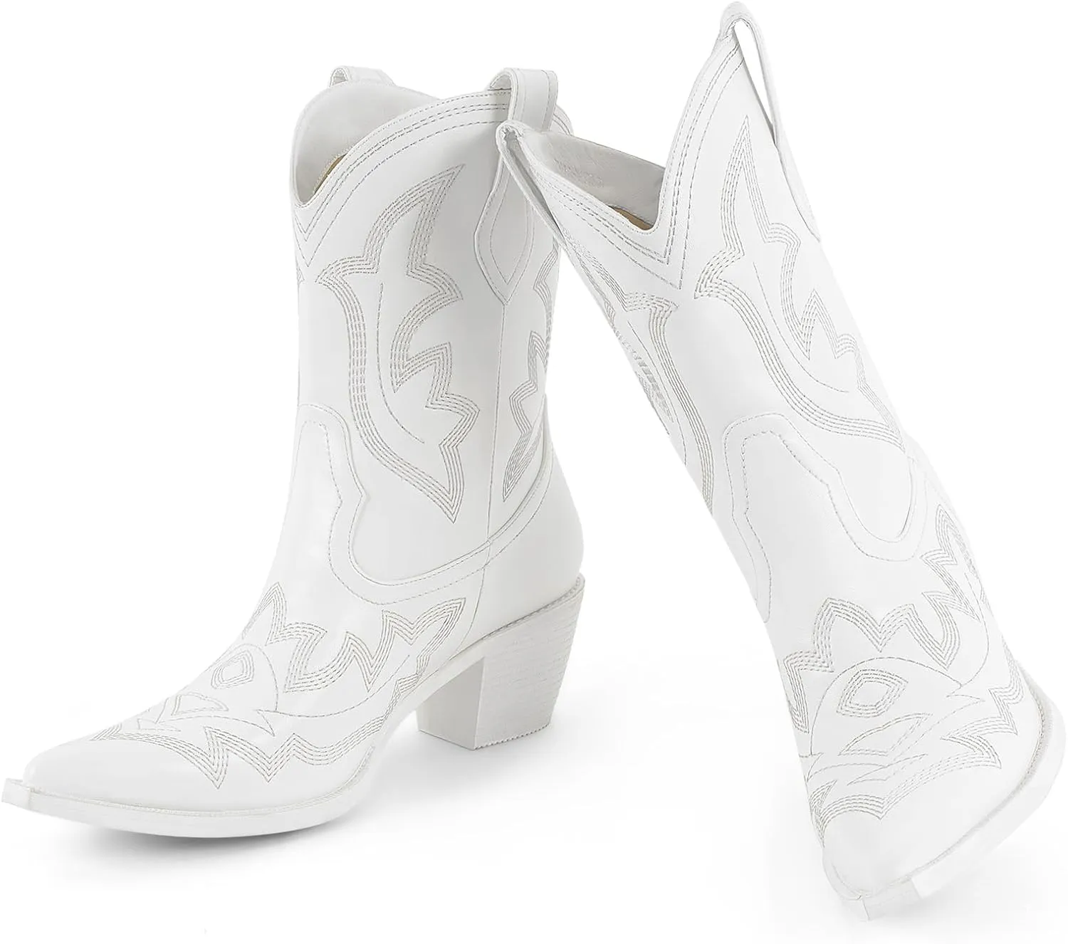 Women's Embroidered Wide Calf Western Cowgirl High Knee Boots Pull On Pointed Toe Cowboy Tall Boots for Ladies