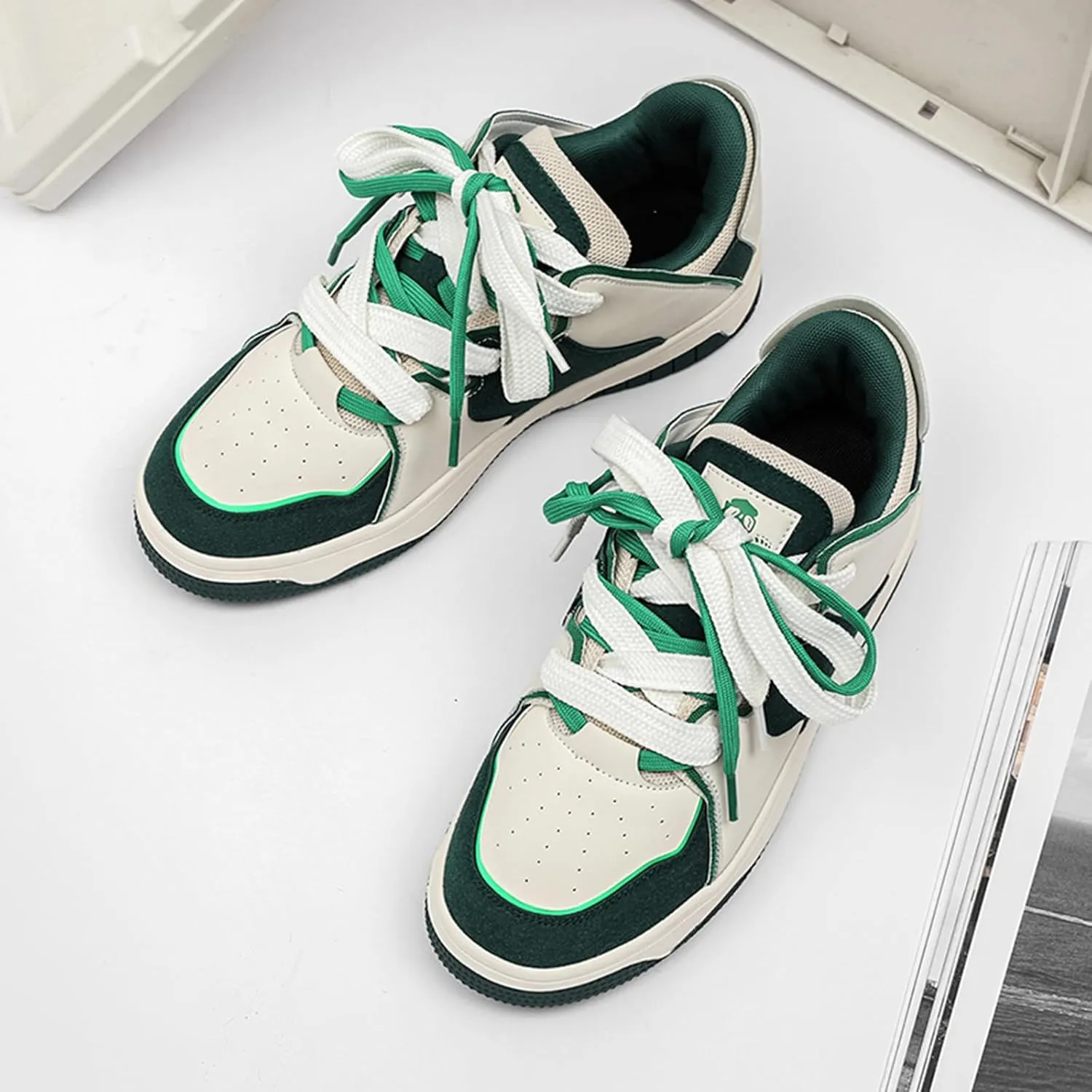 Womens Fashion Leather Lace Up Platform Sneakers Classic Trendy Non Slip Tennis Travel Walking Skateboarding Shoes