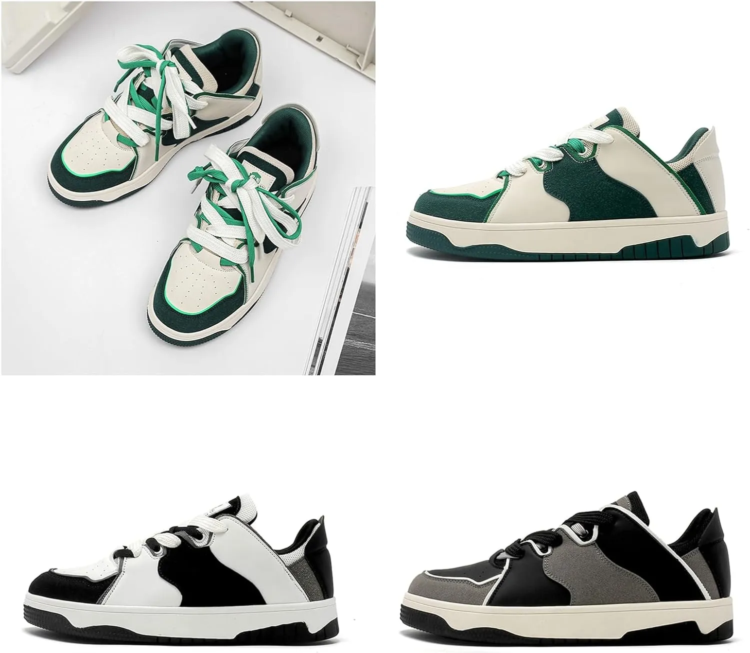 Womens Fashion Leather Lace Up Platform Sneakers Classic Trendy Non Slip Tennis Travel Walking Skateboarding Shoes