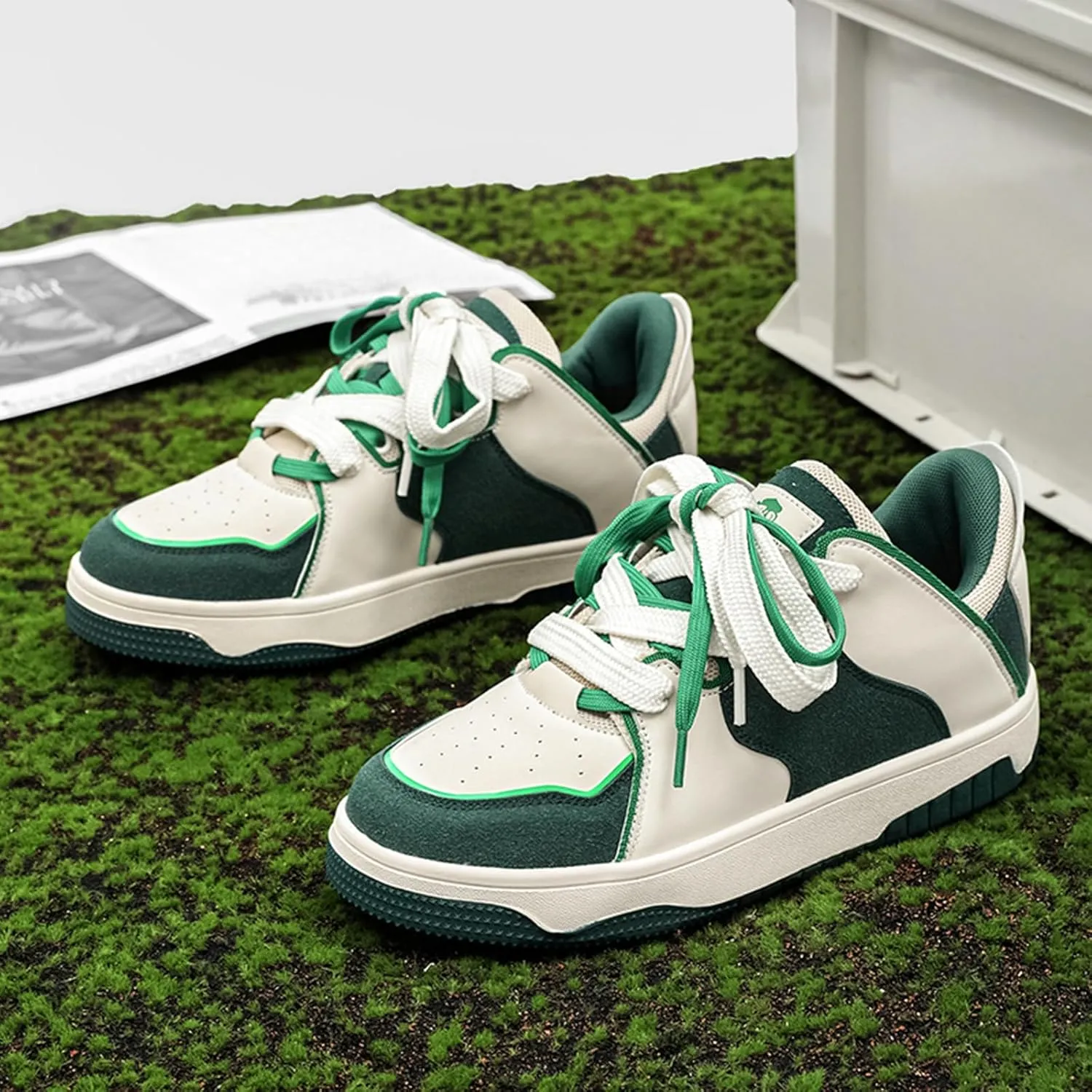 Womens Fashion Leather Lace Up Platform Sneakers Classic Trendy Non Slip Tennis Travel Walking Skateboarding Shoes