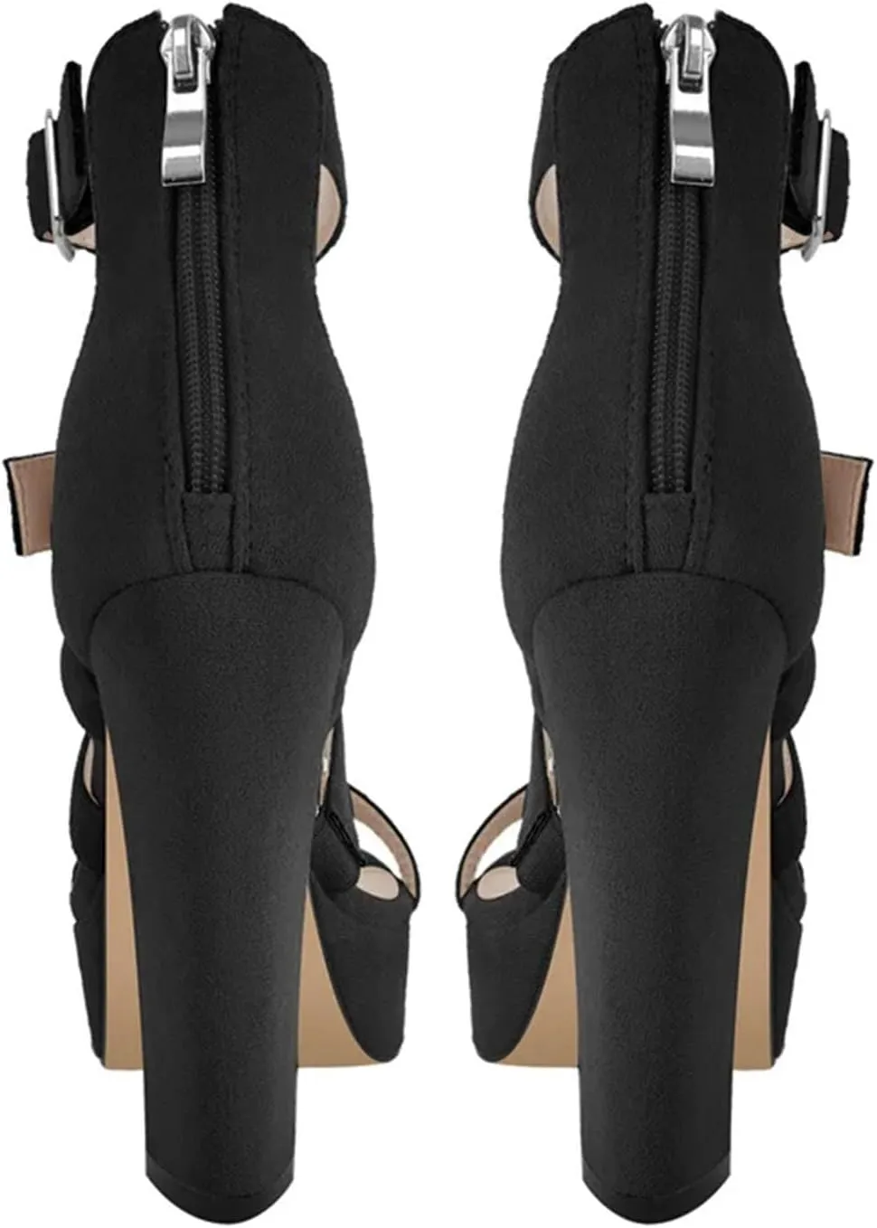 Women's Flock Round Toe Sandals - Hollow Back Zipper Party Heels