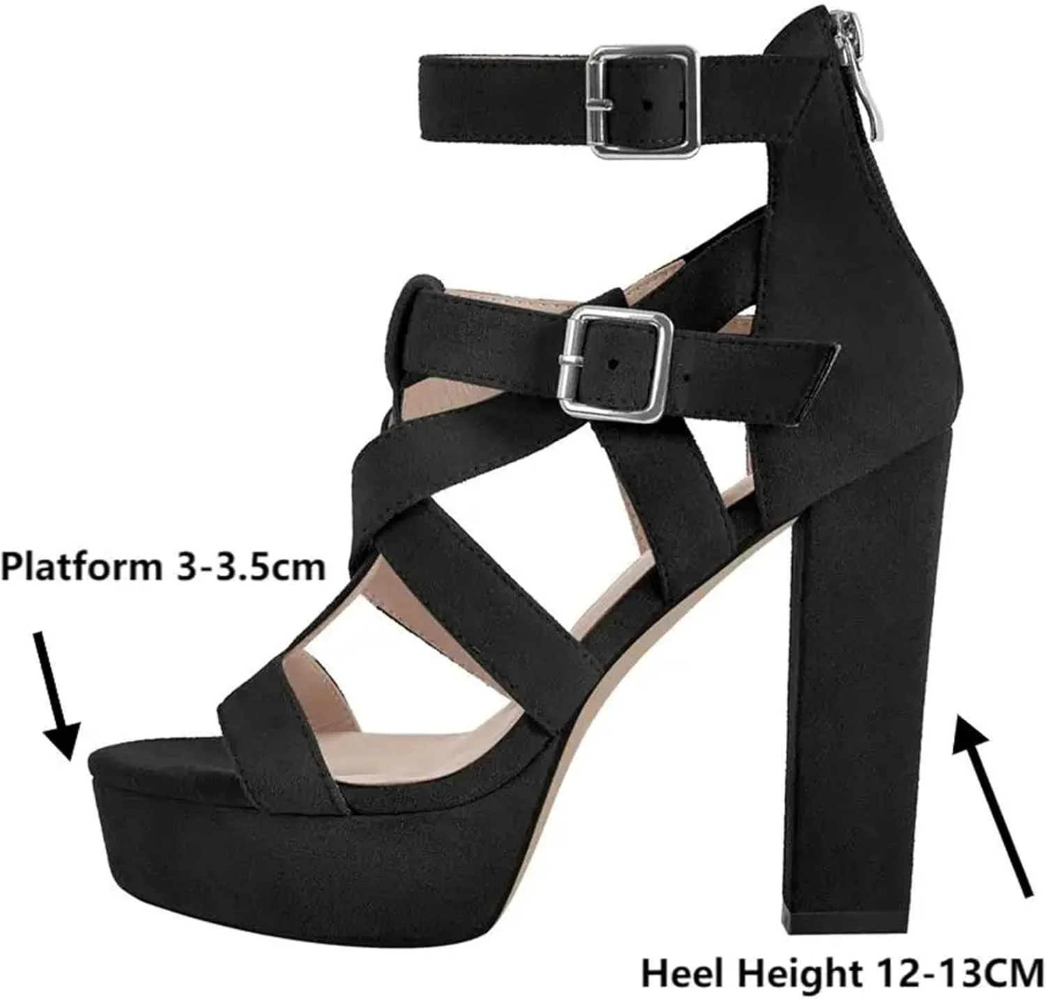 Women's Flock Round Toe Sandals - Hollow Back Zipper Party Heels
