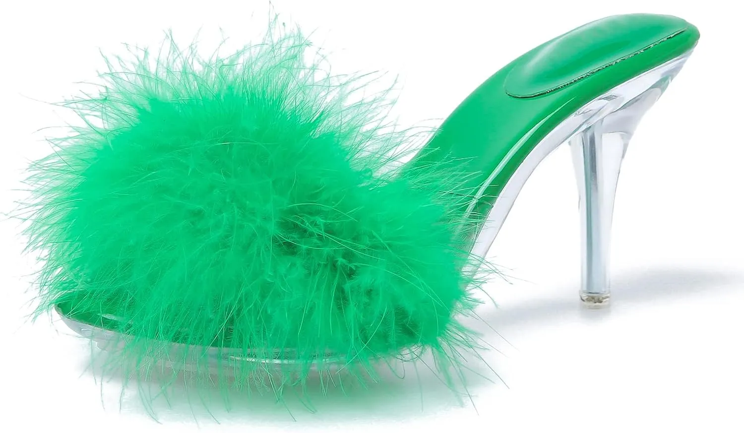 Women's Fuzzy Slippers Clear Heels Pointed Toe Stilettos Heels Mules Sandals Fluffy Feather Slip On High Heeled Party Prom Dresses Shoes