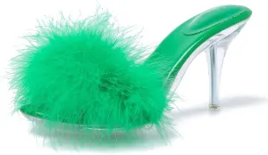 Women's Fuzzy Slippers Clear Heels Pointed Toe Stilettos Heels Mules Sandals Fluffy Feather Slip On High Heeled Party Prom Dresses Shoes
