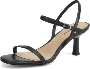 Women's Heels Round Open Toe Strappy Sandals Adjustable Ankle Strap Dress Shoes Kitten Heels for Party Wedding