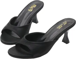Women's Kitten Heel Open Toe Slip On Slide Sandals,Summer Sexy Low Heeled Slipper Slides Outdoor Daily Party Wedding Dress Shoes Casual Summer Mules Sandals