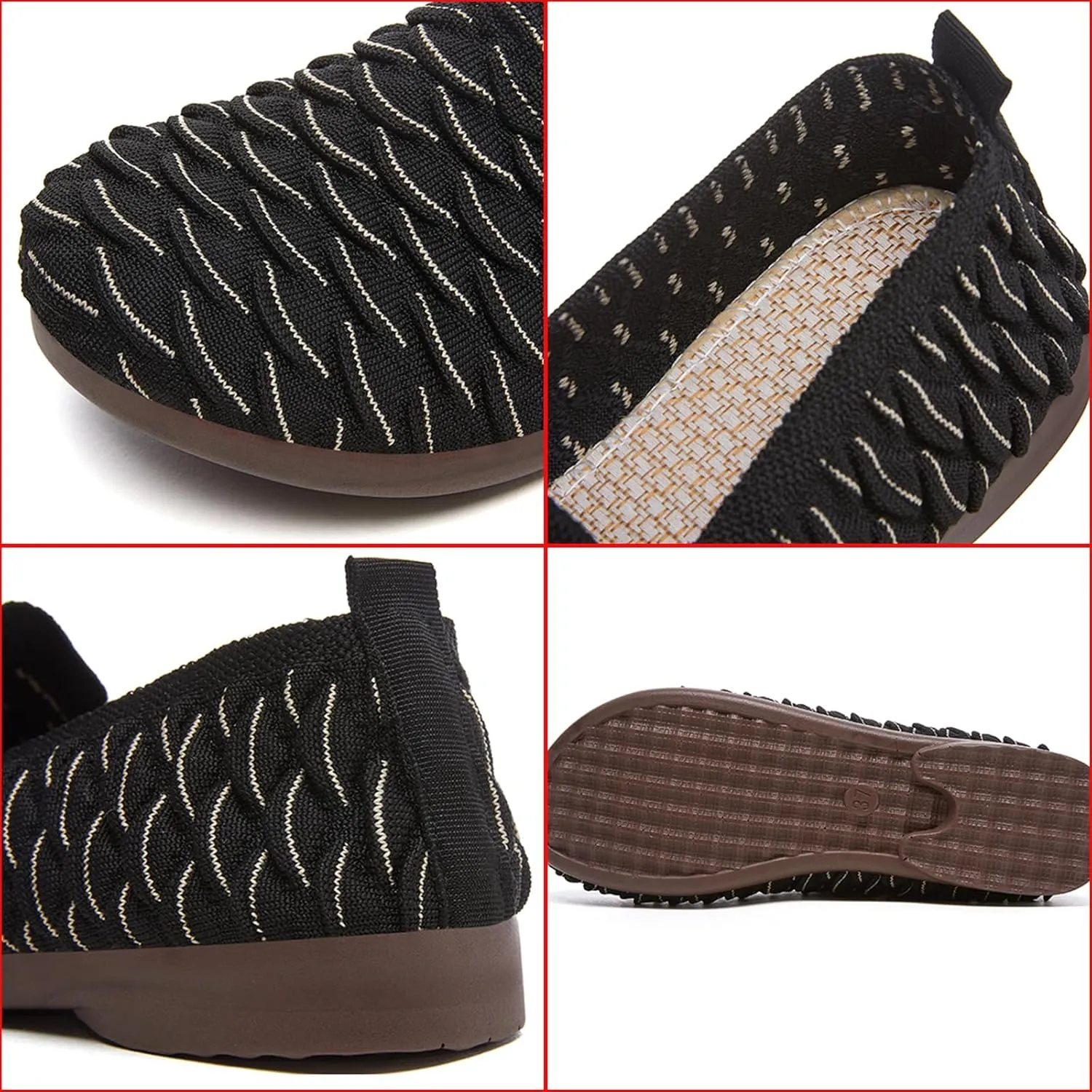 Women's Knit Breathable Ballet Flats Fashion Round Toe Soft Sole Shallow Mouth Slip On Loafers Comfortable Casual Walking Canvas Shoes