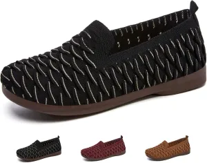 Women's Knit Breathable Ballet Flats Fashion Round Toe Soft Sole Shallow Mouth Slip On Loafers Comfortable Casual Walking Canvas Shoes