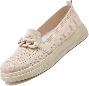 Women's Knit Mesh Lightweight Sock Sneakers Stylish Breathable Casual Walking Shoes Comfortable Slip On Platform Loafers