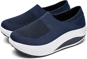 Women's Knitted Platform Slip On Walking Sneakers,Comfort Lightweight Arch Support Non Slip Casual Mesh Breathable Workout Work Shoes