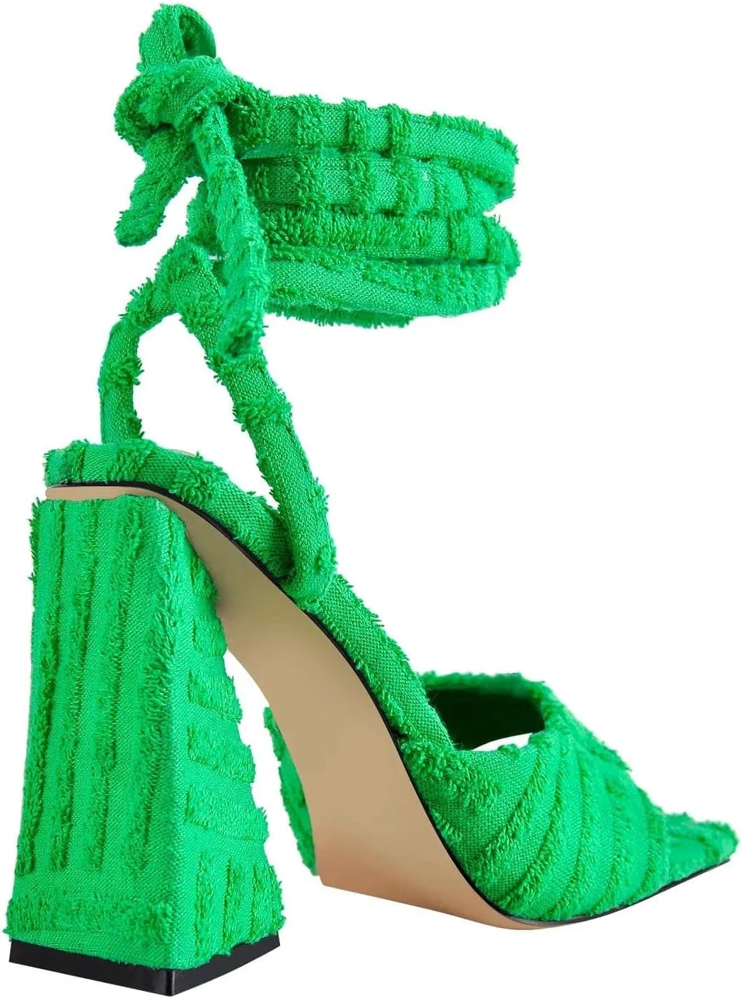 Women's Lace up Fashion Square Toe High Heeled Ankle Strap Chunky Mule Sandals Dress Party Wedding Shoes
