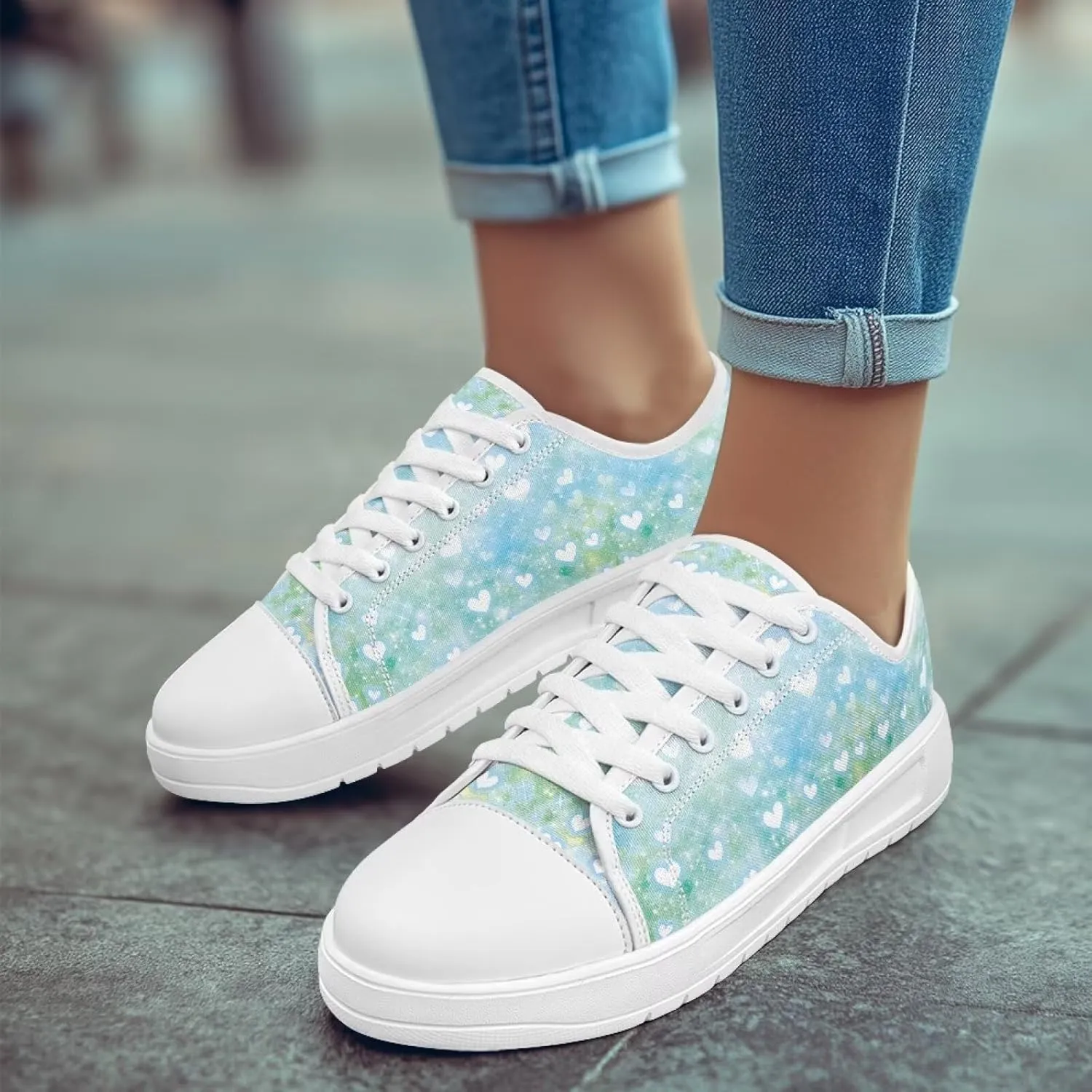 Women's Lace Up Low Top Canvas Shoes Fashion Casual Round Toe Sneakers Hands Free No Laces Barefoot Shoes US5.5-13.5