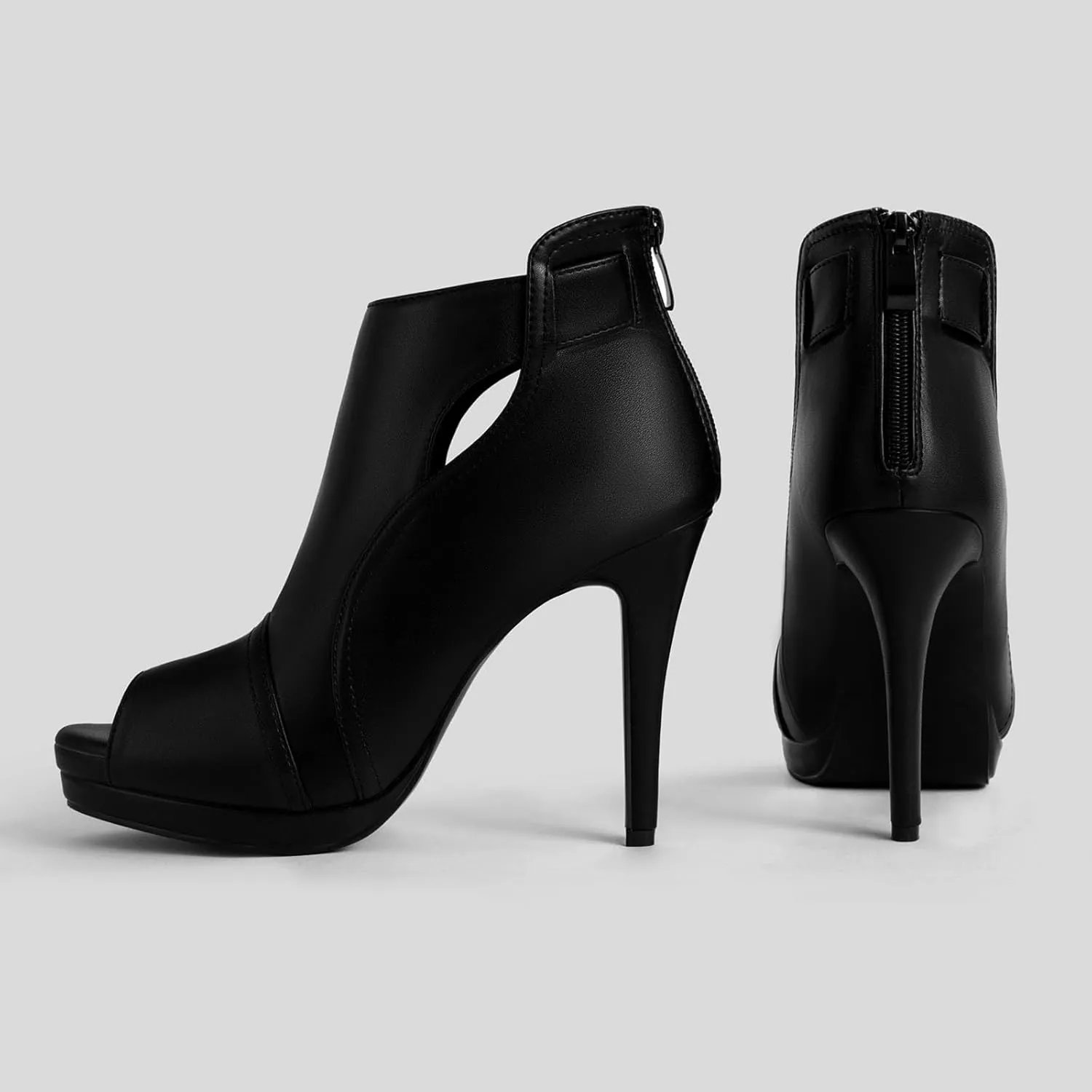 Women's Leather Hollow Fish Mouth Out High Top Stiletto Heels Sandals Fashion Comfortable Pointed Open Toe Back Zipper Anti Slip Dress High Heels Boot Sandals for Business Paty